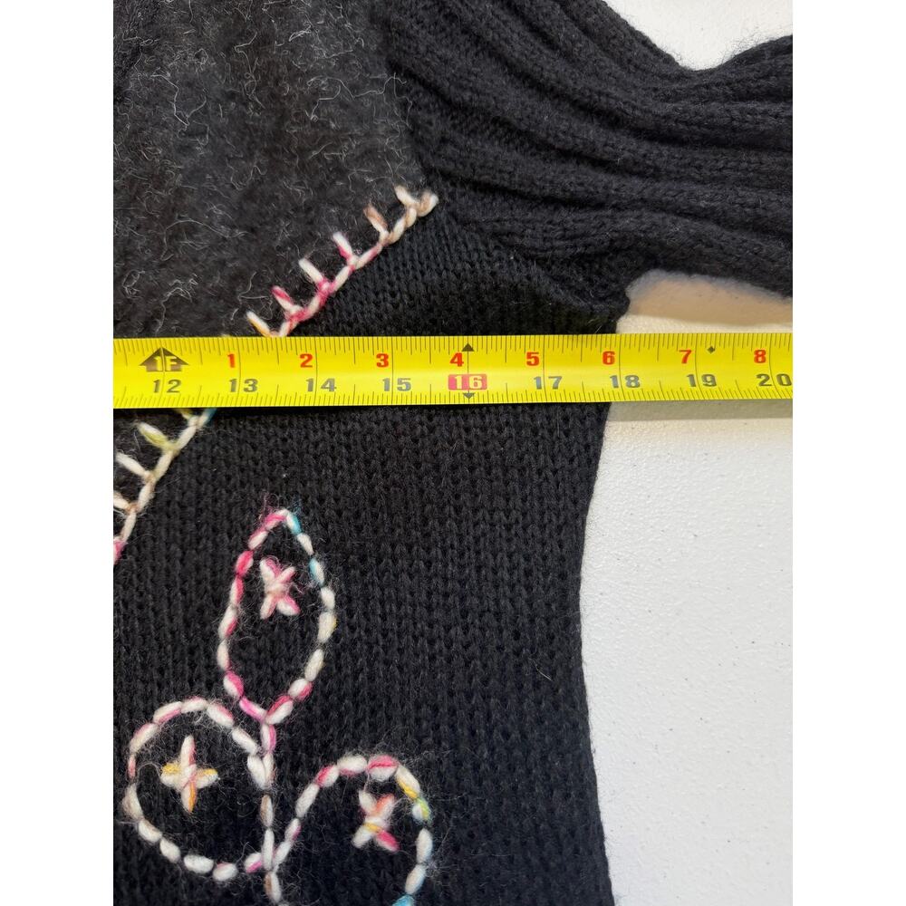 Sioni Cardigan Sweater Womens Large Black Paisley Embroidered Boho Wool Knit - Picture 6 of 13